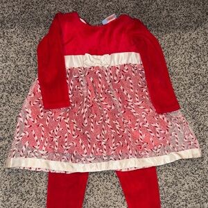 Red and White Holiday Dress with Leggings